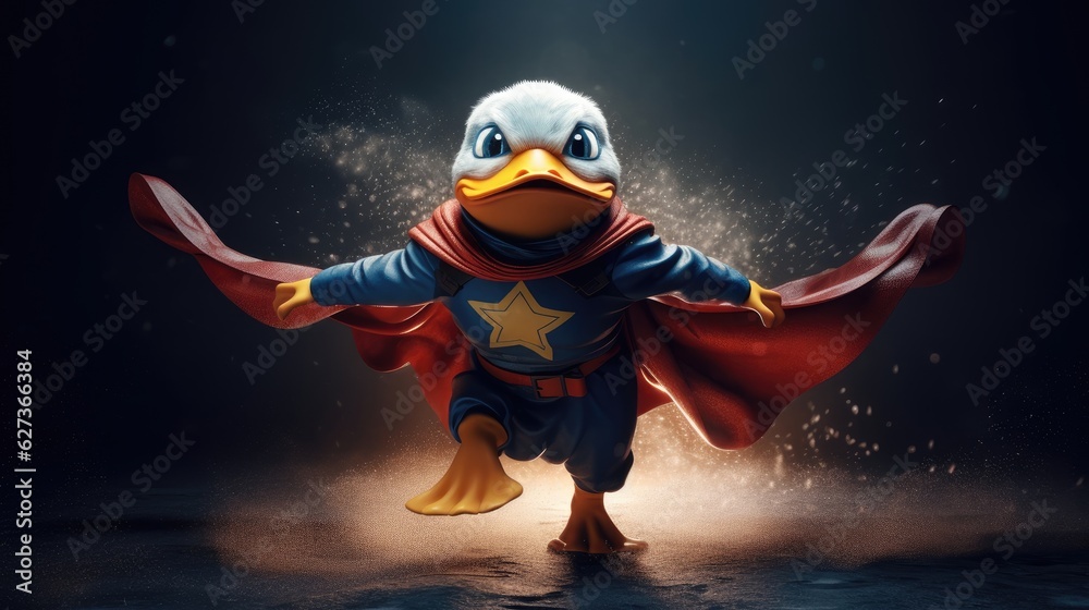 cute superhero duck. Created with Generative AI. cute superhero duck. Created with Generative AI.