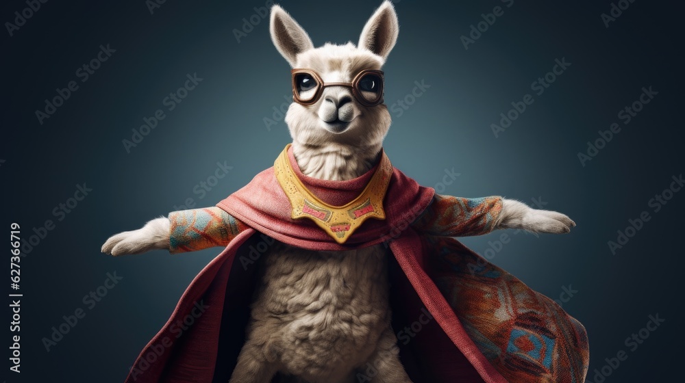 Fototapeta premium Cute llama superhero. Created with generative AI. 