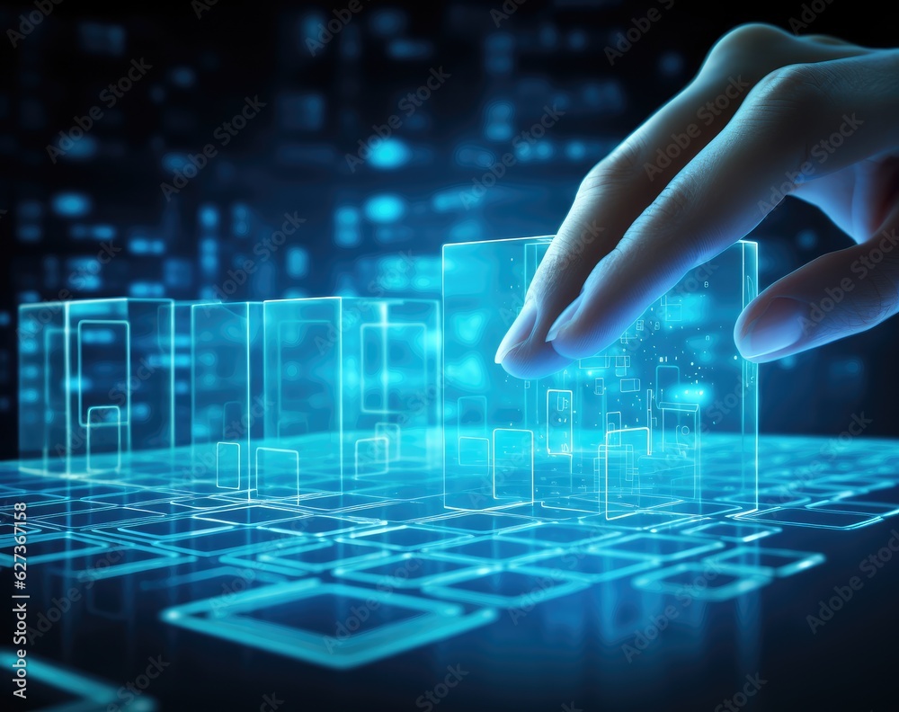 hand at a touchscreen in the style of abstract shapes, generative artificial intelligence hand at a touchscreen in the style of abstract shapes, generative artificial intelligence