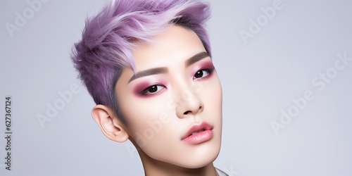 Young Asian man. ugly makeup. Men's cosmetics. photo
