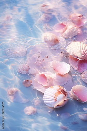 Shell on water with bubbles