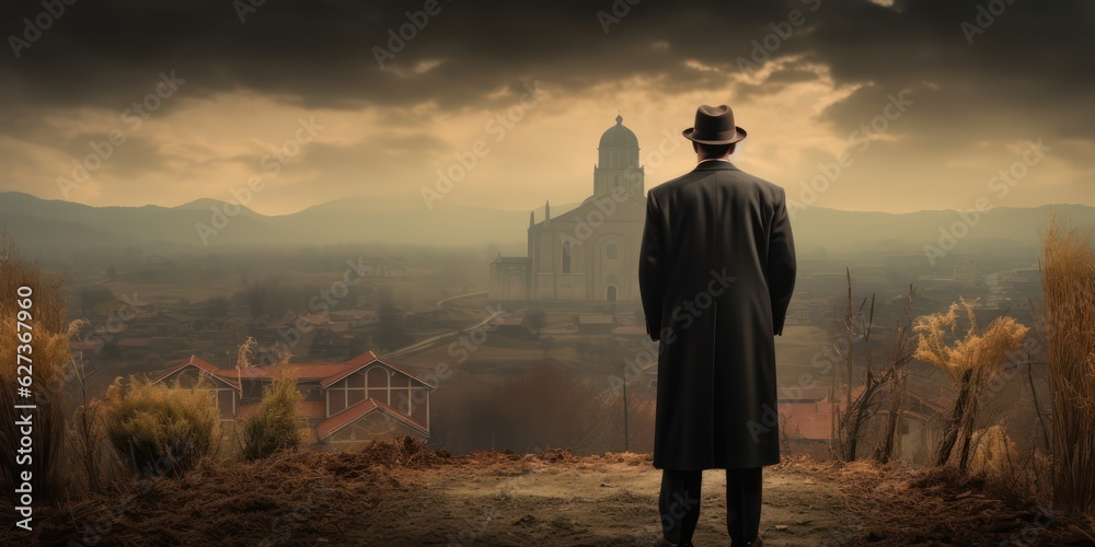 Mafia boss with his back turned watching the view Mafia boss with his back turned watching the view