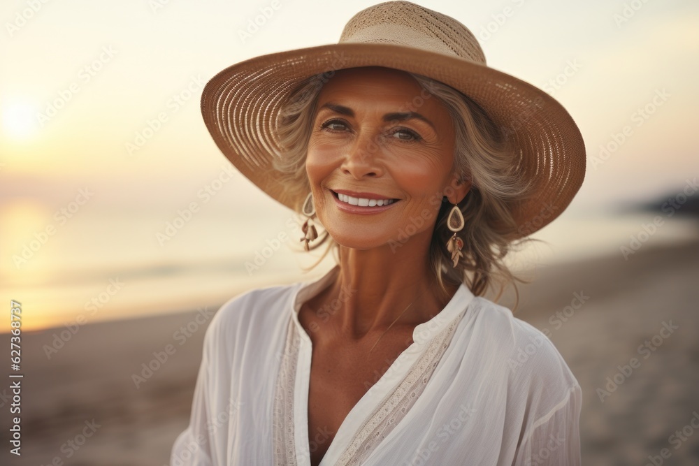 Beautifil old woman smiling on the beach