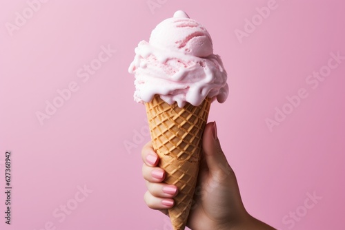 Pink minimalist background with ice cream