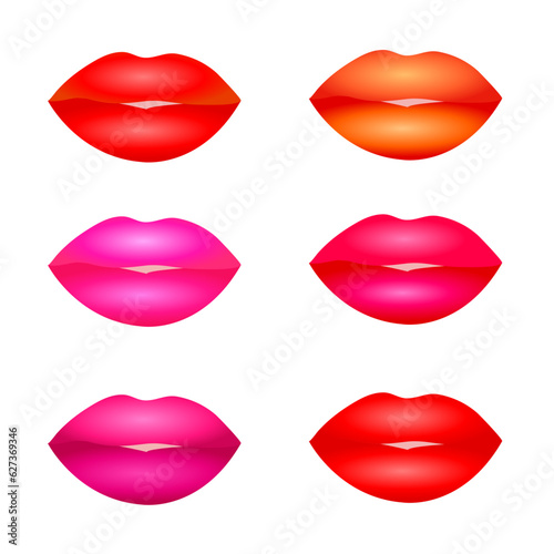 Set of colorful lips on white background