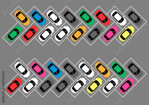 Parking lots or Car Parking Space from Aerial view. Vector Illustration.