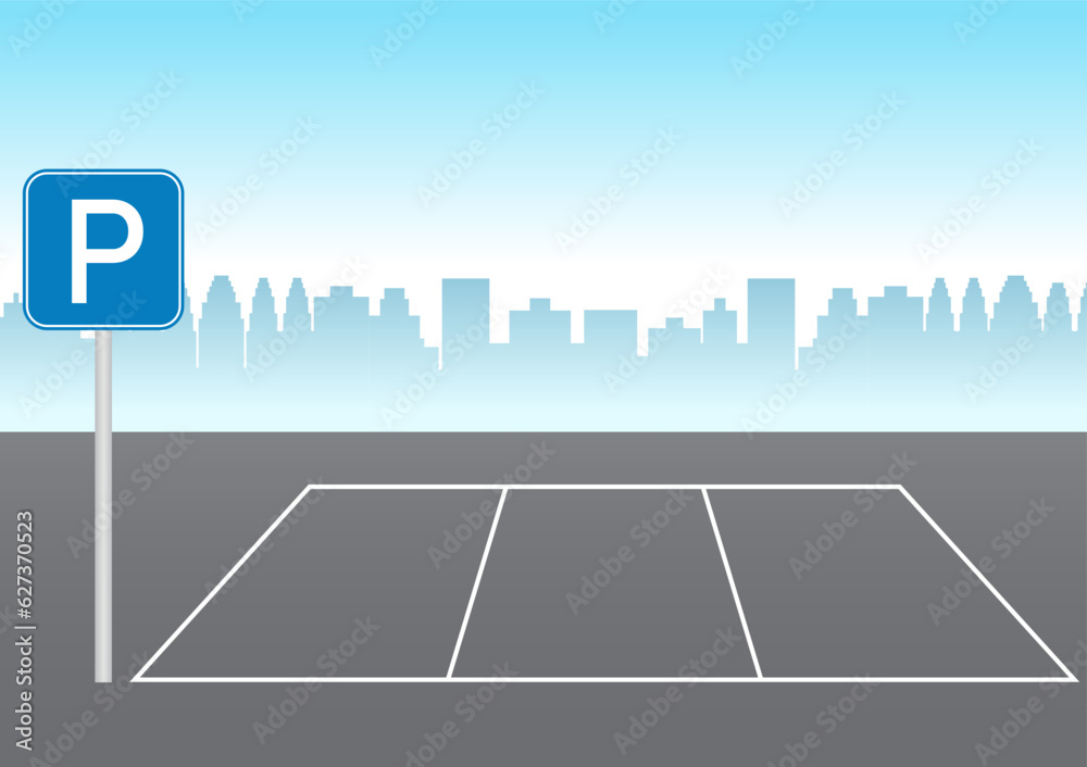 Empty Parking lots or Car Parking Space in the City. Vector Illustration.