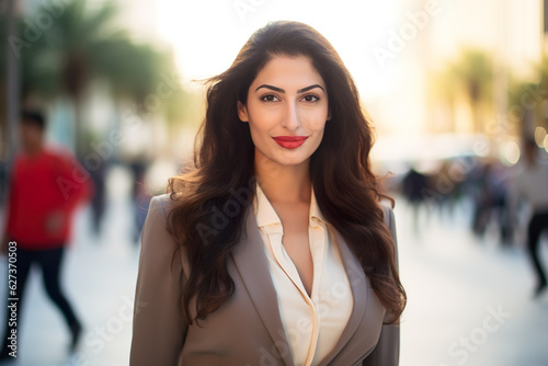 Middle Eastern businesswoman portrait on a busy city street