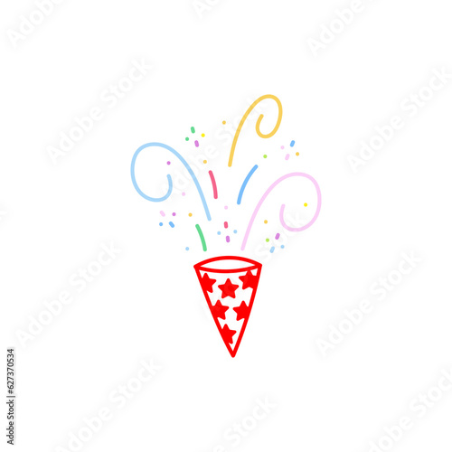cute party popper isolated confetti explosion firecrackers celebration vector drawing illustration hand drawn style