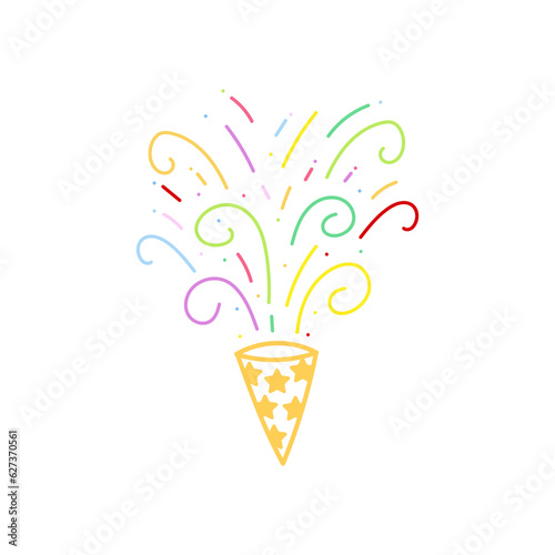 cute party popper isolated confetti explosion firecrackers celebration vector drawing illustration hand drawn style