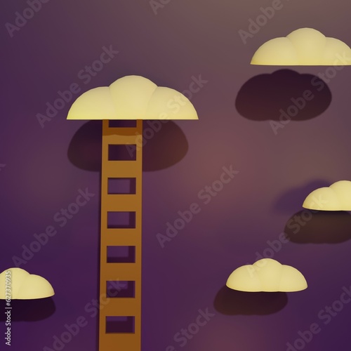 Ladder reaches the clouds. night sky background