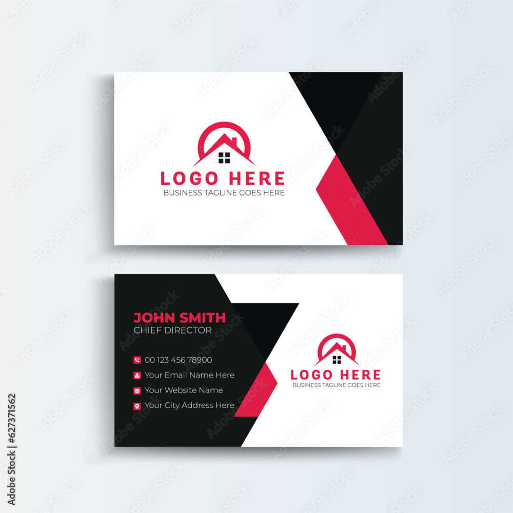 Fototapeta premium Modern abstract company corporate clean creative elegant Real estate agency realtor home rental Business card template real estate, apartment, condo, house, rental, business.