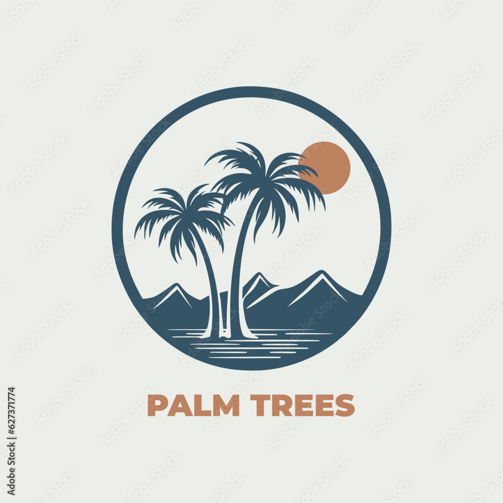 Palm tree icon of summer and travel logo vector illustration