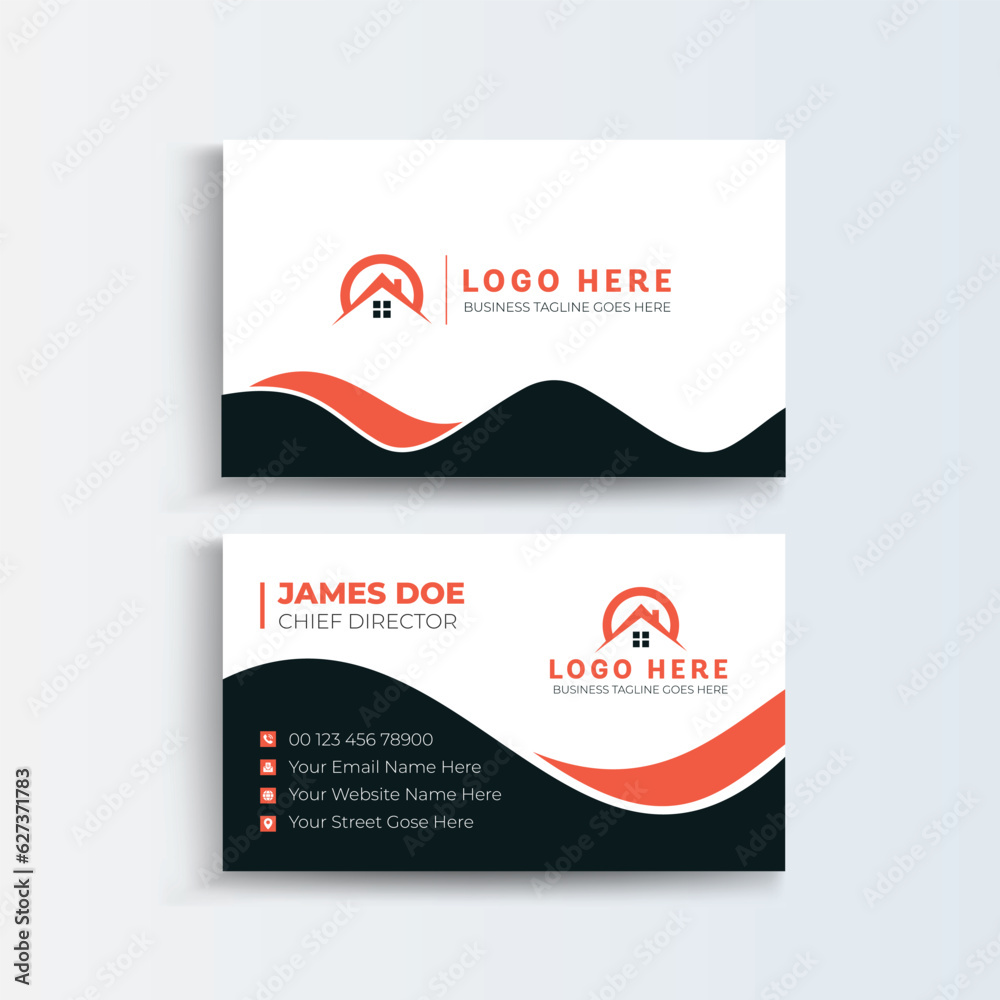 Fototapeta premium Modern abstract company corporate clean creative elegant Real estate agency realtor home rental Business card template real estate, apartment, condo, house, rental, business.