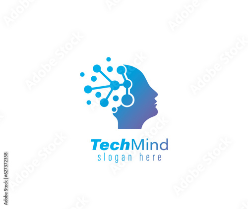 Human Technology Mind or human digital, head tech icon symbol logo
