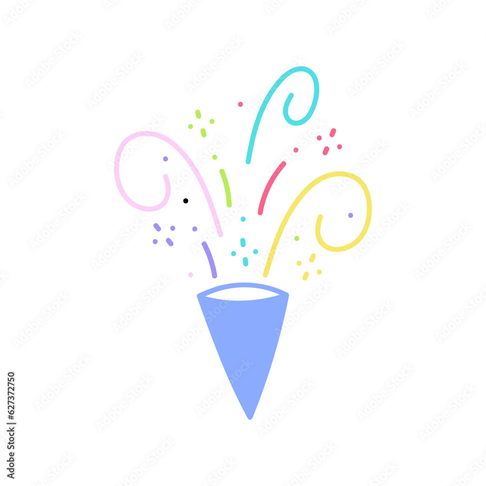 cute party popper isolated confetti explosion firecrackers celebration vector drawing illustration hand drawn style