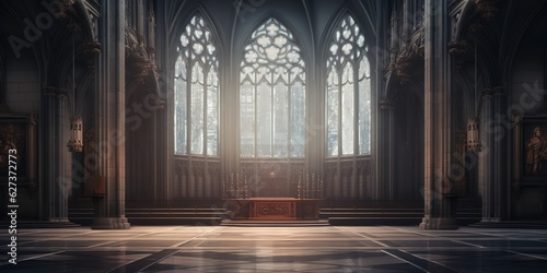 set of a fairytale empty cathedral background for theater stage scene © losmostachos
