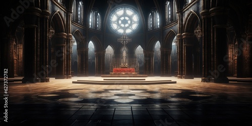 set of a fairytale empty cathedral background for theater stage scene