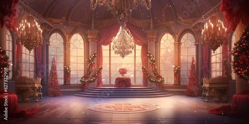 Slika na platnu Christmas set of a fairytale ballroom in the king's castle background for theate