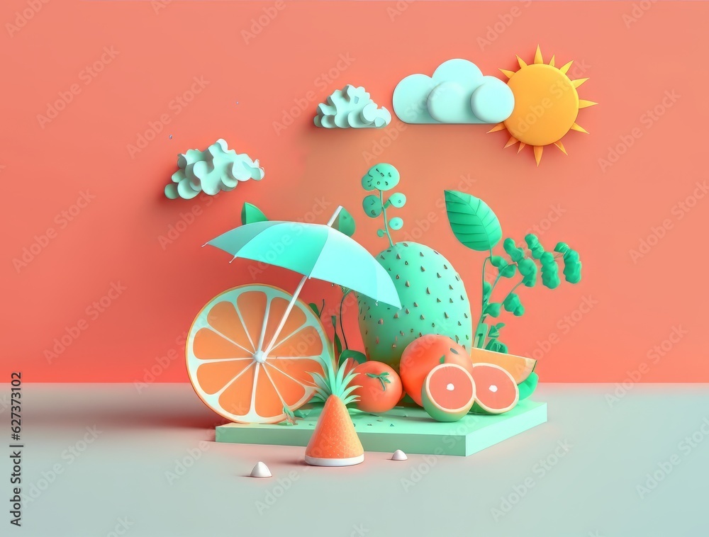 Fototapeta premium Summer vibe with fruits and vegetables