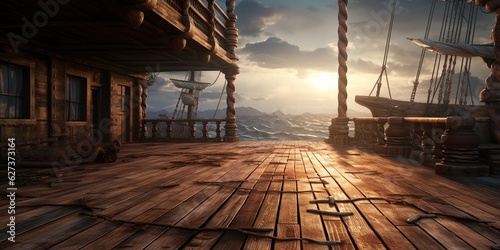Foto empty pirate ship deck background for theater stage scene