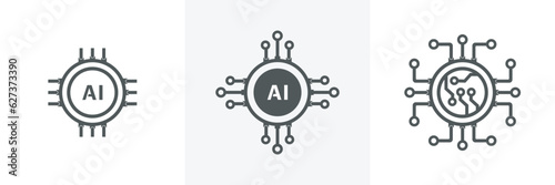 Artificial intelligence AI processor chip icon.Mini AI CPU icon in flat style.modern GPU card style thin line icon collection on white background, Vector illustration