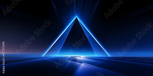 triangle background with blue light on black background, light reflection, abstract background