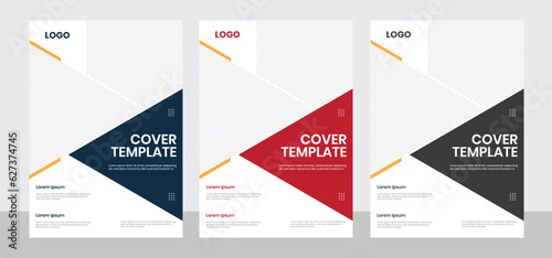 Modern one-page business brochure red cover template, editable corporate graphic yellow book layout, A4 flat commercial publication document layout 