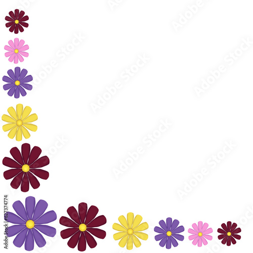 Floral corner. Burgundy, pink, purple and yellow