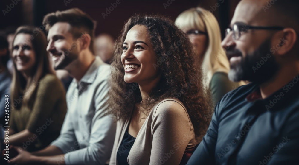 Group of men and women sitting and listening to a seminar.