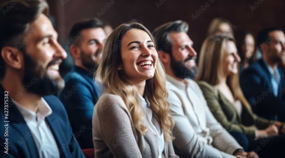 Group of men and women sitting and listening to a seminar.