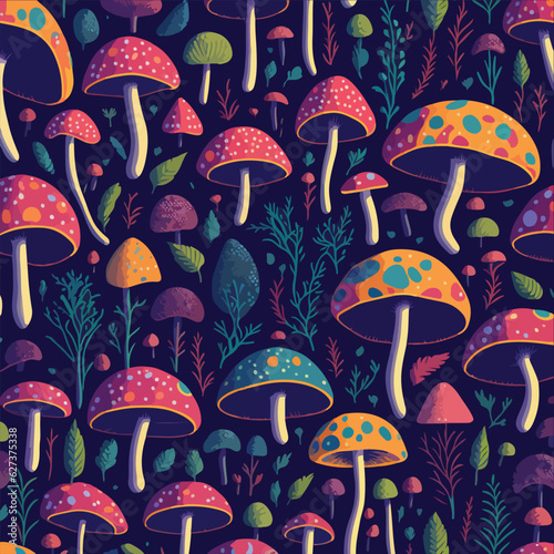 A detailed illustration of Mushrooms. seamless pattern