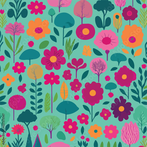 A colorful floral pattern with flowers. Landscape Nature wallpaper