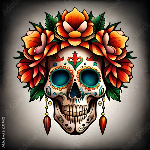 Skull mexican, tattoo