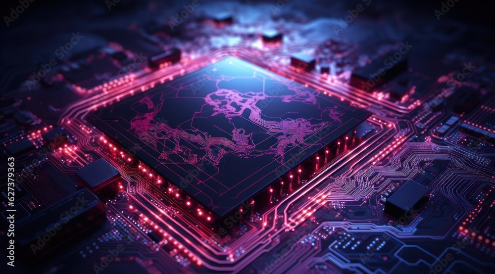 futuristic circuit board with the world map incorporated in the background 