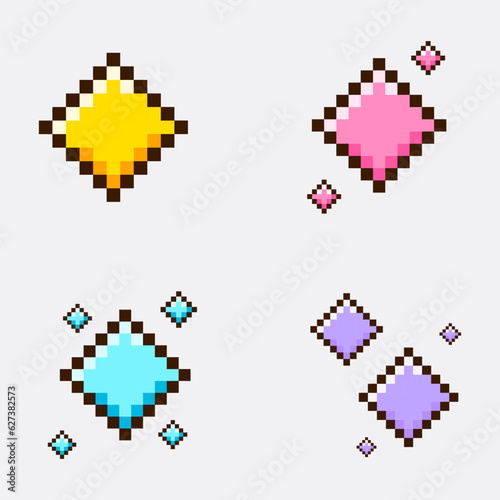 Set of adorable stars sparkle pixel art