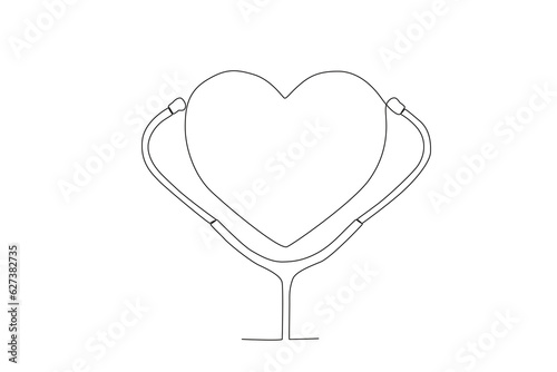 A stethoscope and heart. World heart day one-line drawing