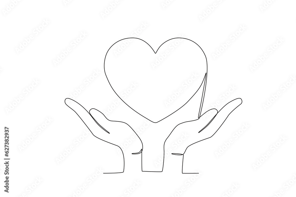 Illustration of hands protecting the heart. World heart day one-line drawing Illustration of hands protecting the heart. World heart day one-line drawing