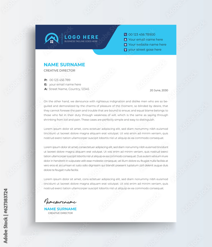 Real Estate Building And Construction Company Letterhead, Creative And Clean Business Style Print-ready Letterhead Template