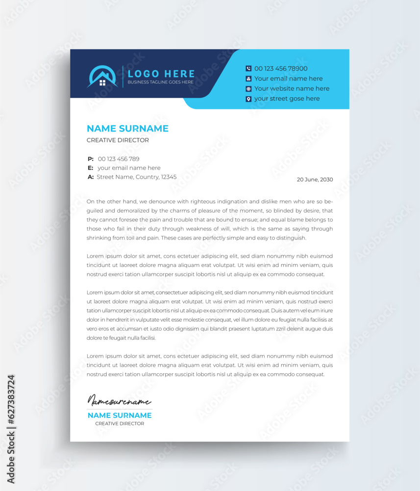 Fototapeta premium Real Estate Building And Construction Company Letterhead, Creative And Clean Business Style Print-ready Letterhead Template