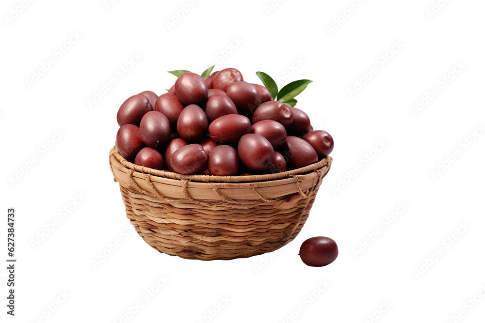 A realistic portrait of jujube in a basket, isolated PNG A realistic portrait of jujube in a basket, isolated PNG