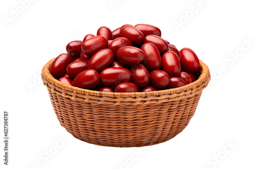 A realistic portrait of jujube in a basket, isolated PNG