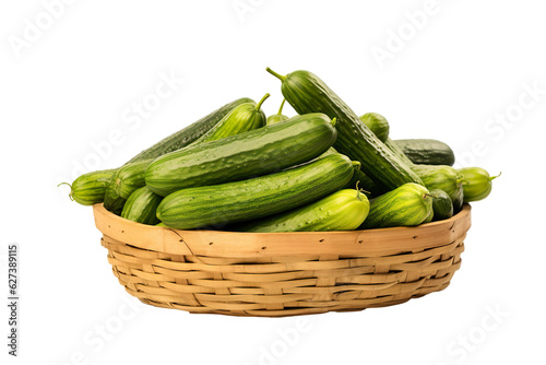 A realistic portrait of  Cucumbers in a basket Isolated PNG