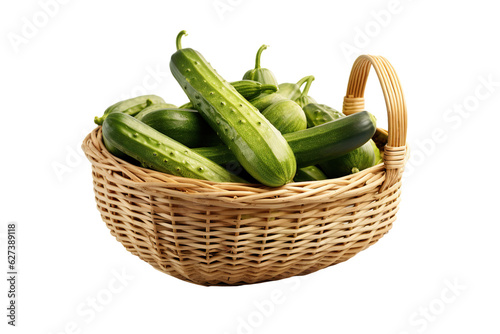 A realistic portrait of Cucumbers in a basket Isolated PNG