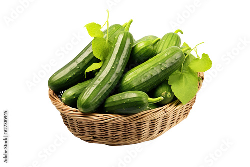 A realistic portrait of  Cucumbers in a basket Isolated PNG