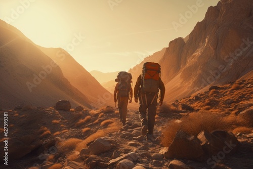 A thrilling outdoor escapade rendered in cinematic quality, steeped in an ethereal orange glow, capturing the essence of adventure.