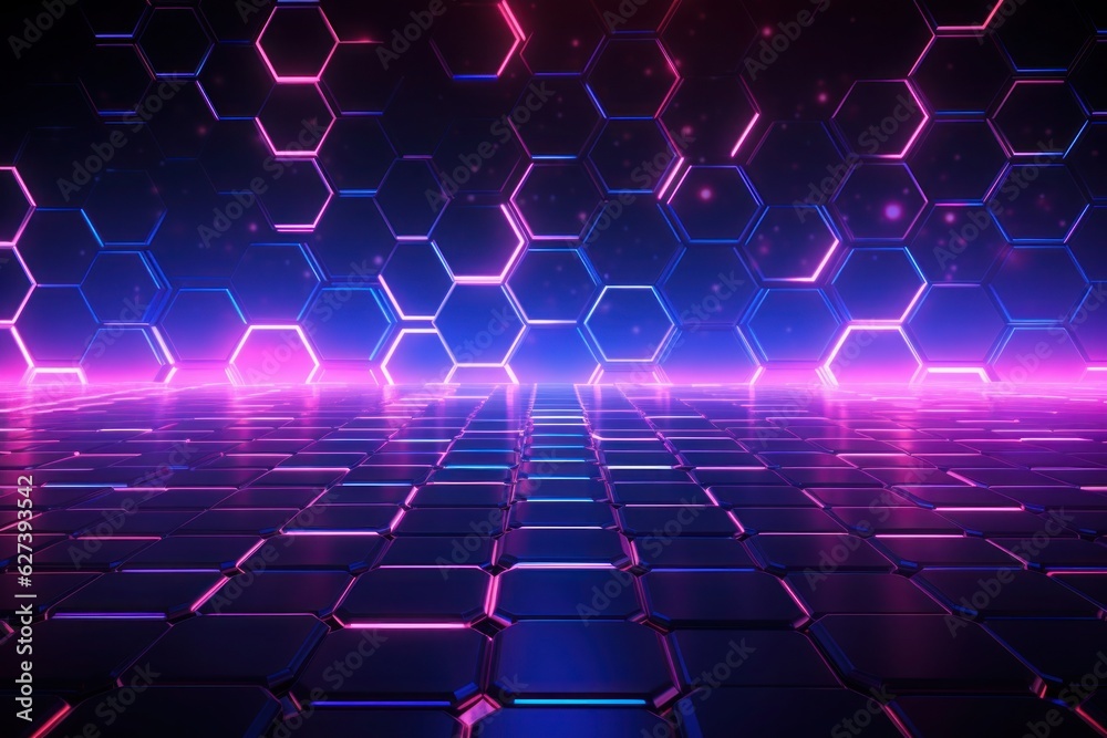 A radiant neon spectacle, this digital abstract background teems with hexagonal motifs, inducing a futuristic vibe. A radiant neon spectacle, this digital abstract background teems with hexagonal motifs, inducing a futuristic vibe.