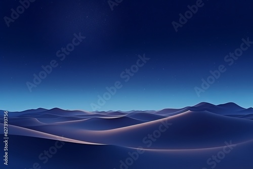 Fototapeta Naklejka Na Ścianę i Meble -  Minimalistic night landscape of desert dunes under a mesmerizing gradient starry sky.