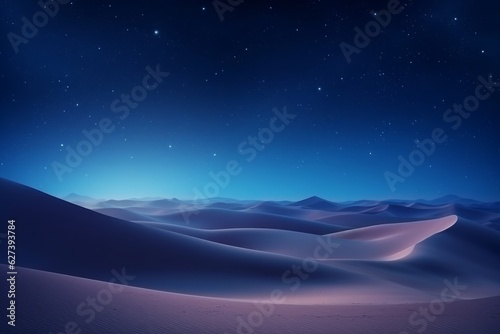 Foto Minimalistic night landscape of desert dunes under a mesmerizing gradient starry sky