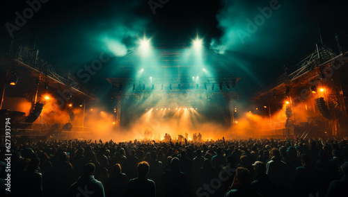 Stage lighting festival event. Big stadium rock concert. Generative AI. © Vadim